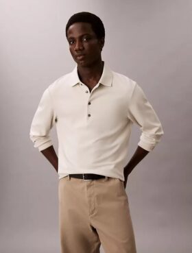 Jacquard-polosweater med avslappet passform