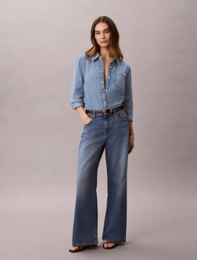 Jeans i linblanding med vid ben Jeans i linblanding med vid ben