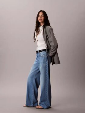Jeans med vid ben og lyocellblanding Jeans med vid ben og lyocellblanding
