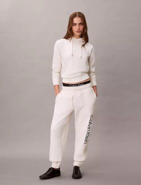 Joggebukse med fleece og logotrykk
