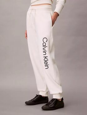Joggebukse med fleece og logotrykk