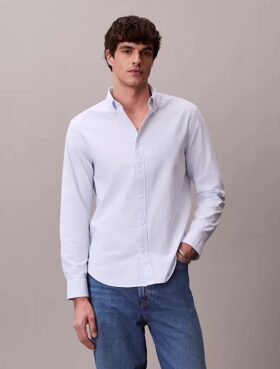 Klassisk Oxford-skjorte i Cotton Stretch med striper og knapper